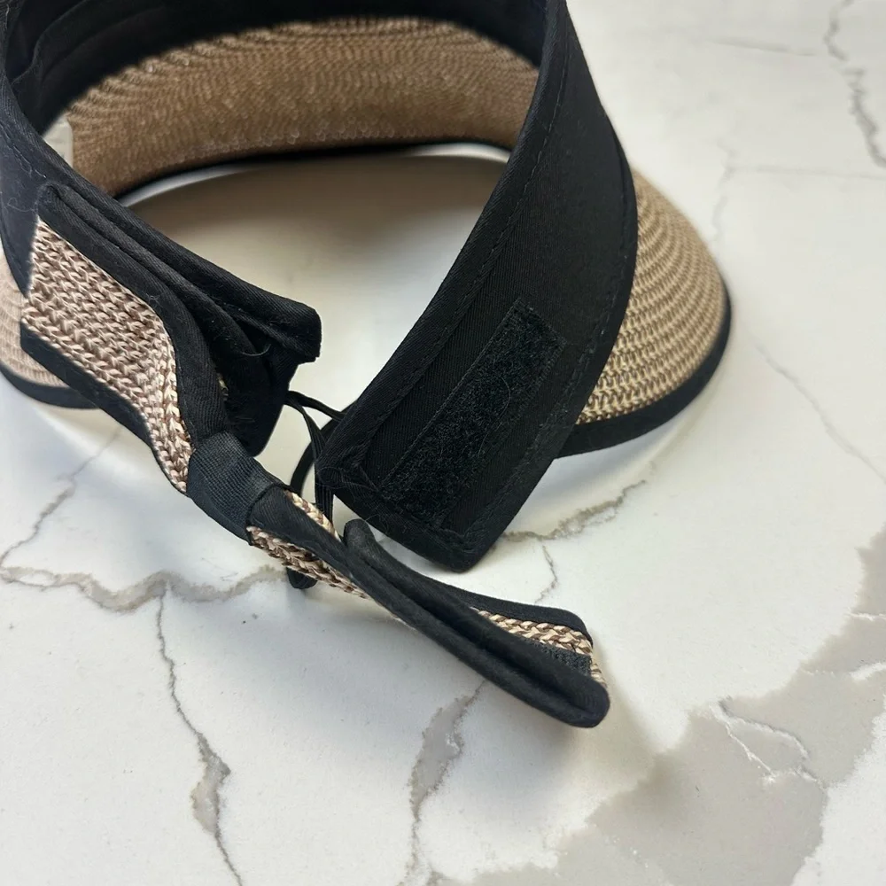 Packable Black and Tan Straw Visor Black Tan Hat